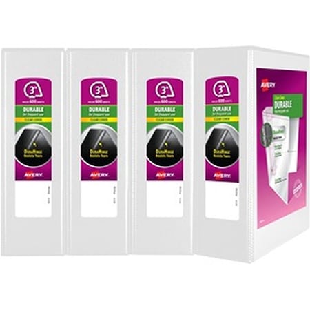 Workstationpro 3 in. Durable View 3 Ring Binder, White, 4PK TH3761051